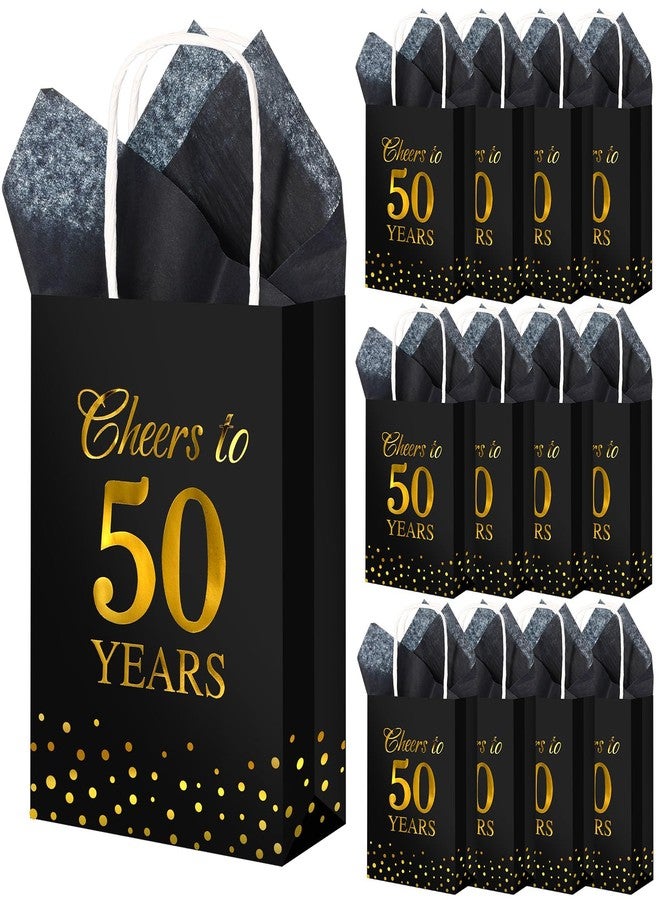 Resholder 20 Pack 50th Birthday Gift Bags with Handle Gift Bag Party Favors with Tissue Paper Goodie Treat Bag Presents for Kids Neighbors Friend (Black) - Image 1